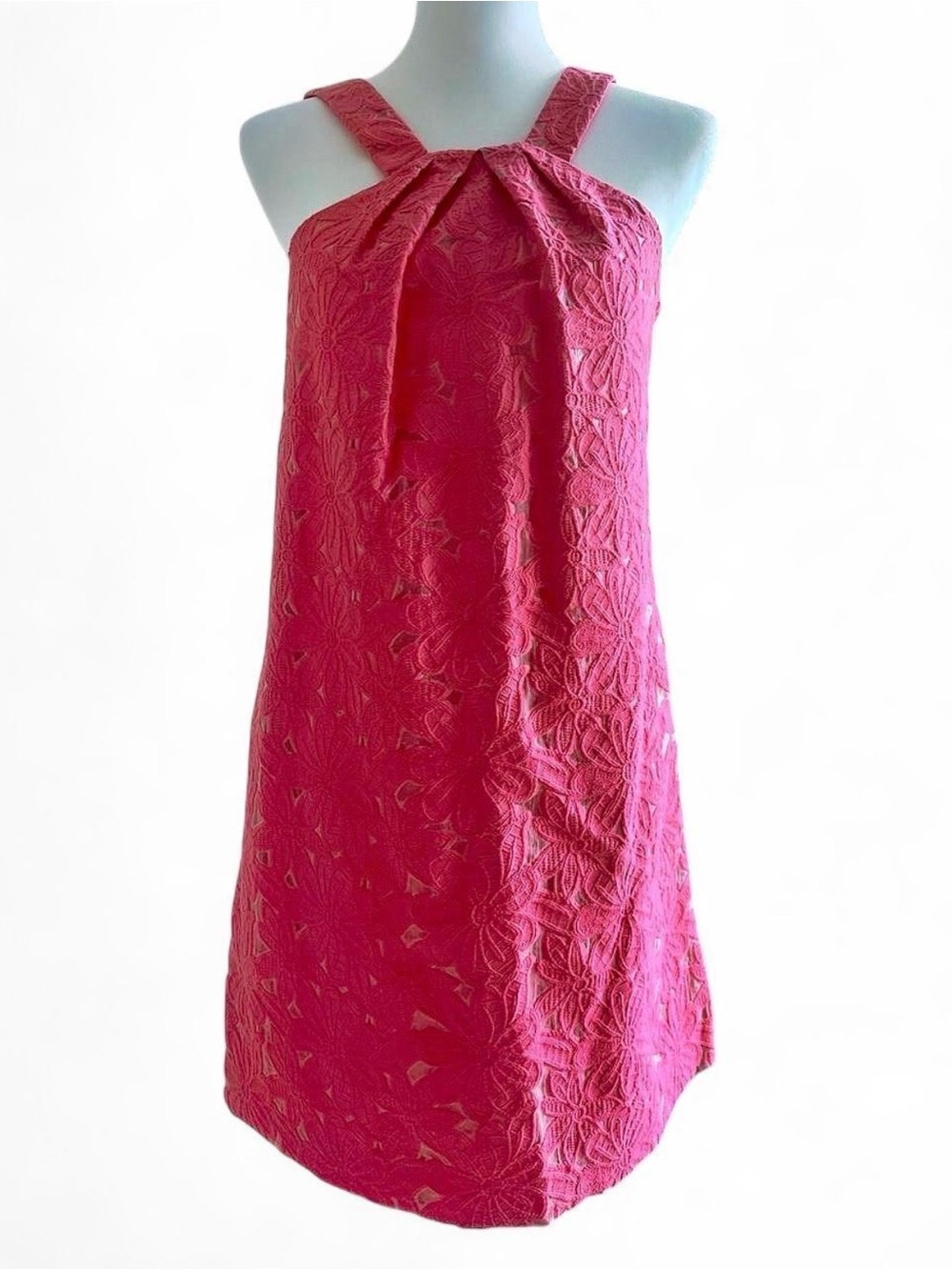 Trina Turk Pink Textured Floral Lace Shift Dress with Pockets Size 4